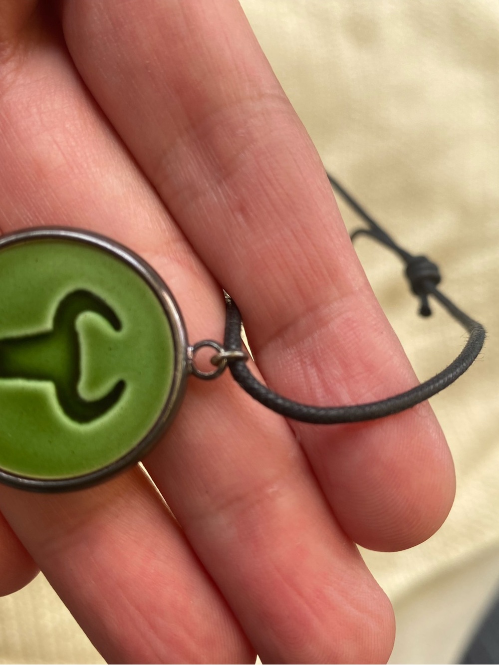 Handmade Green Ceramic Taurus Zodiac Pendant Cord Necklace - NWOT